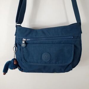 Kipling Women Crossbody Bag Blue Fabric 3 Sections Monkey 